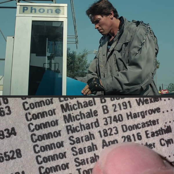 The T800 working through the phone book, the Sarah Connor listing
